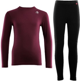 Bilde av Aclima Pakke Undertøy LightWool Crewneck + Longs Junior Zinfandel/Jet Black