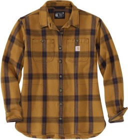 Bilde av Carhartt W's Heavyweight Twill L/S Plaid Shirt Carhartt® Brown